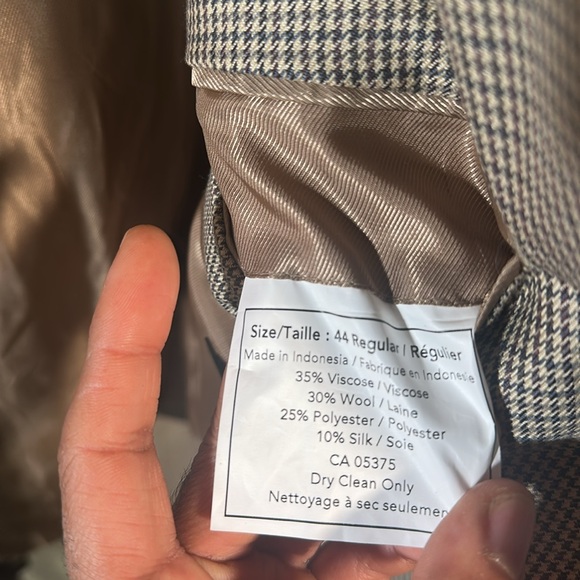 Alfred Sun Silk/Wool Blend Tan, Brown and Black Mini Houndstooth Blazer 44R - Picture 9 of 9